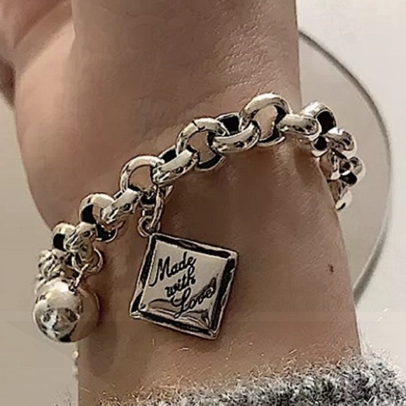 STERLING SILVER MADE WITH LOVE CHAIN LINK BRACELET - Picture 2 of 6